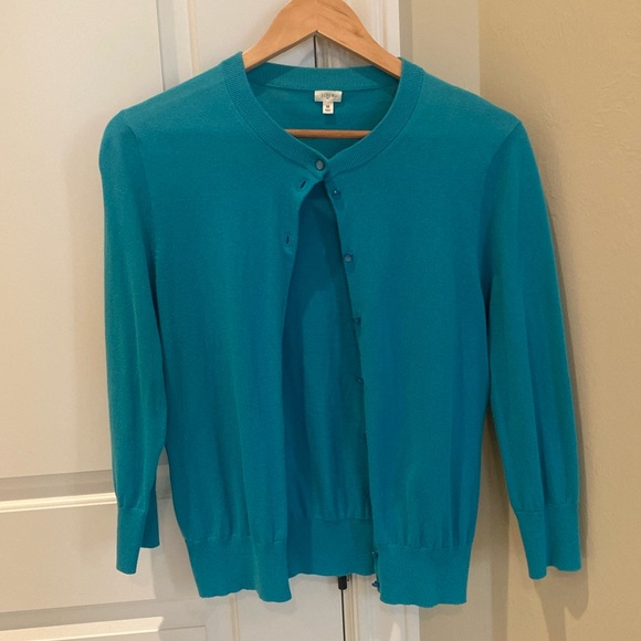 J. Crew Sweaters - J.Crew turquoise blue crewneck cardigan with three-quarter sleeves size medium